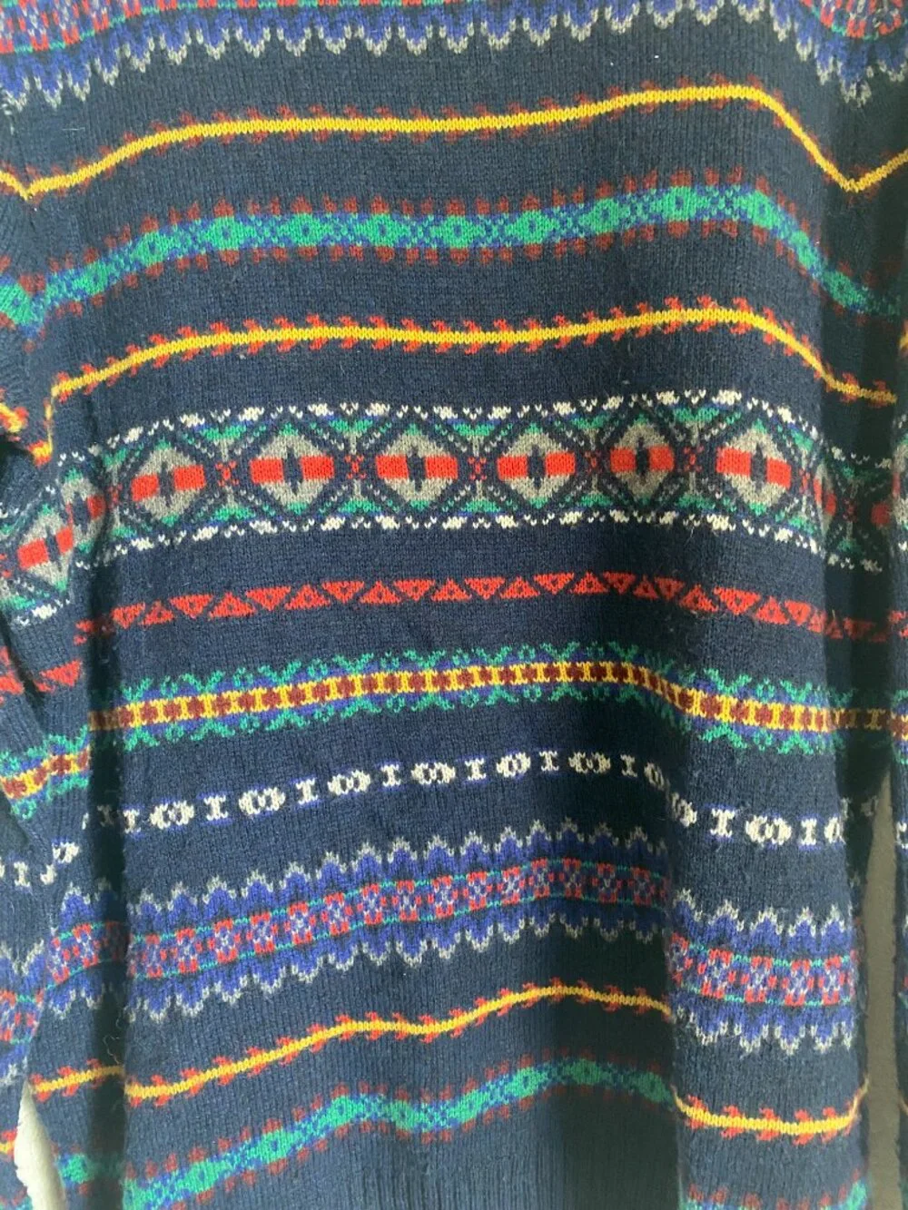 Urban Pipeline Mens L Navy Multi Color Fair Isle Pullover Sweater Crew Neck
